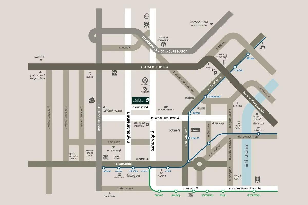 แผนที่การเดินทางของโครงการ THE CITY ราชพฤกษ์ - พรานนก