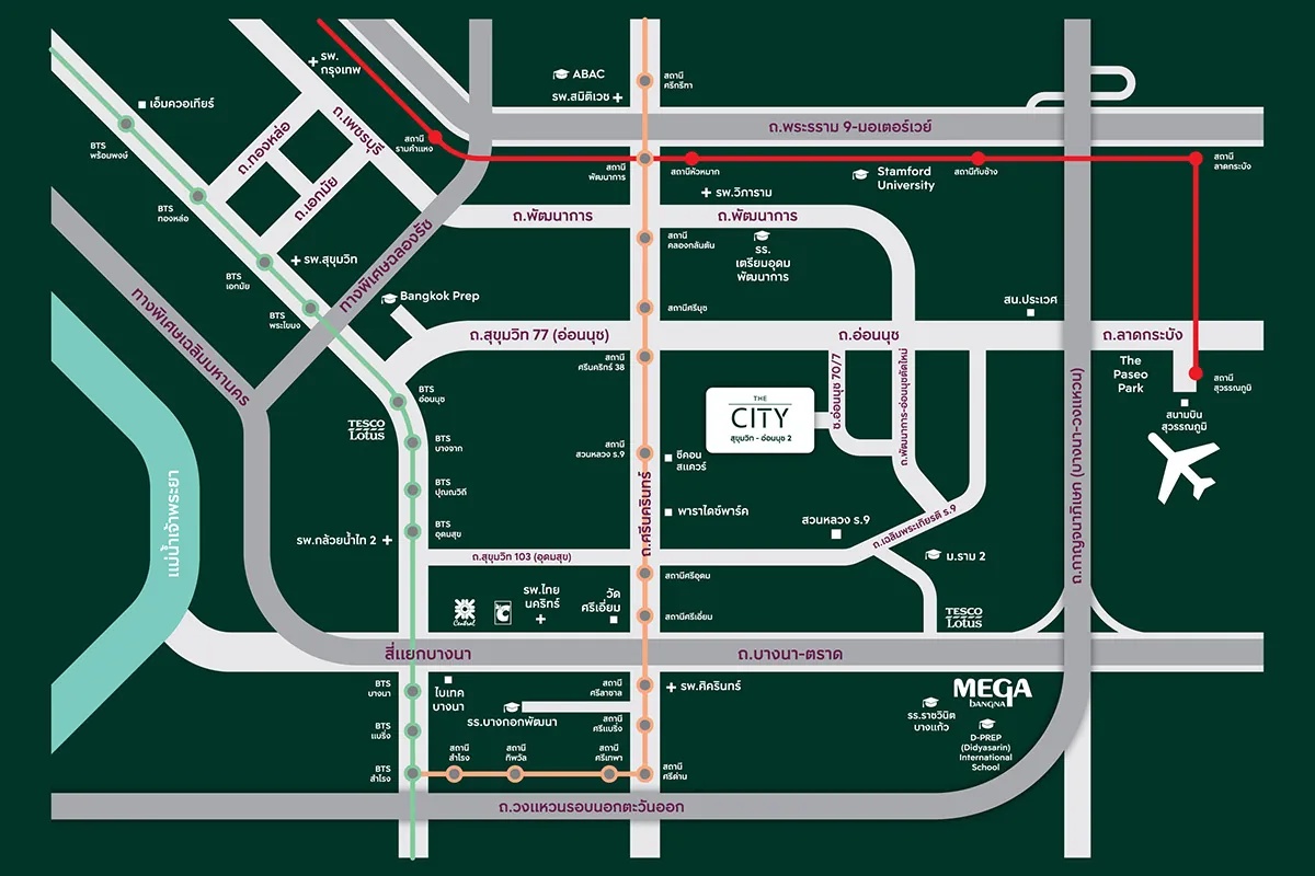 แผนที่การเดินทางโครงการ THE CITY สุขุมวิท - อ่อนนุช 2