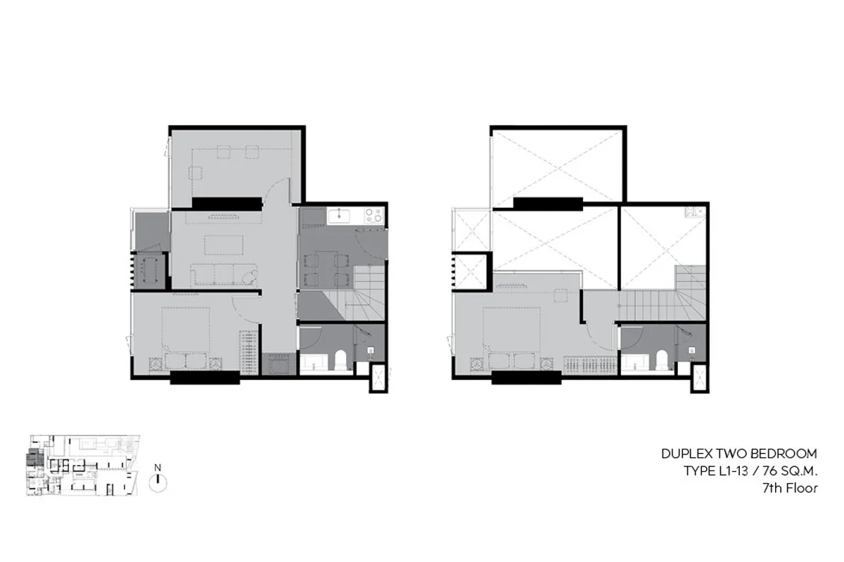 แบบห้องคอนโด 2 ห้องนอน Duplex Type L1-13 โครงการ RHYTHM เอกมัย เอสเตท