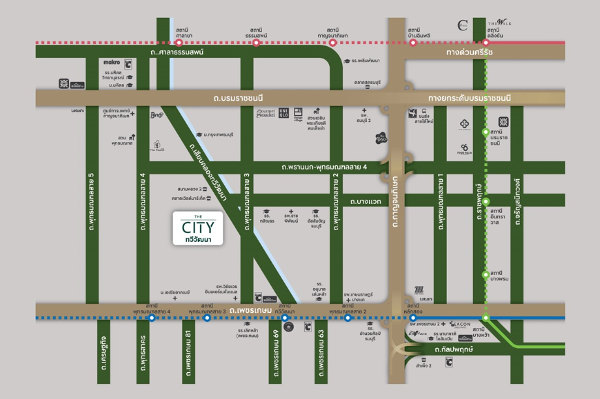 แผนที่โครงการบ้านเดี่ยว THE CITY ทวีวัฒนา