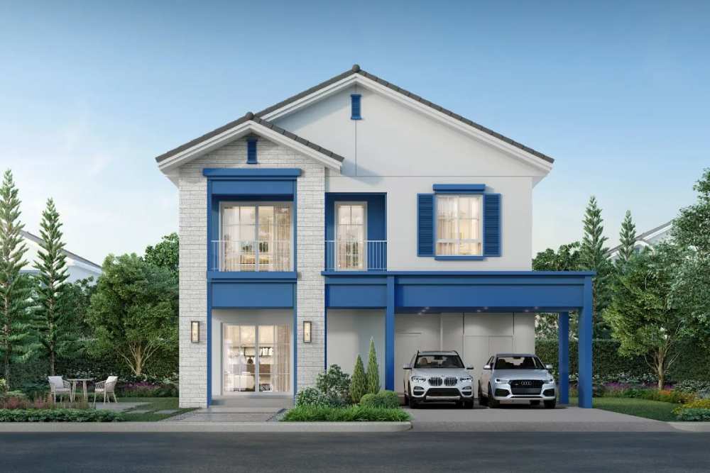 สีทาบ้านภายนอกทูโทนสีน้ำเงิน