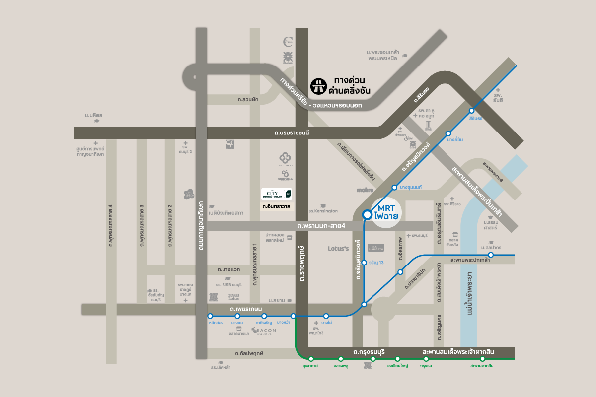 แผนที่การเดินทางโครงการบ้านเดี่ยว THE CITY ราชพฤกษ์-พรานนก
