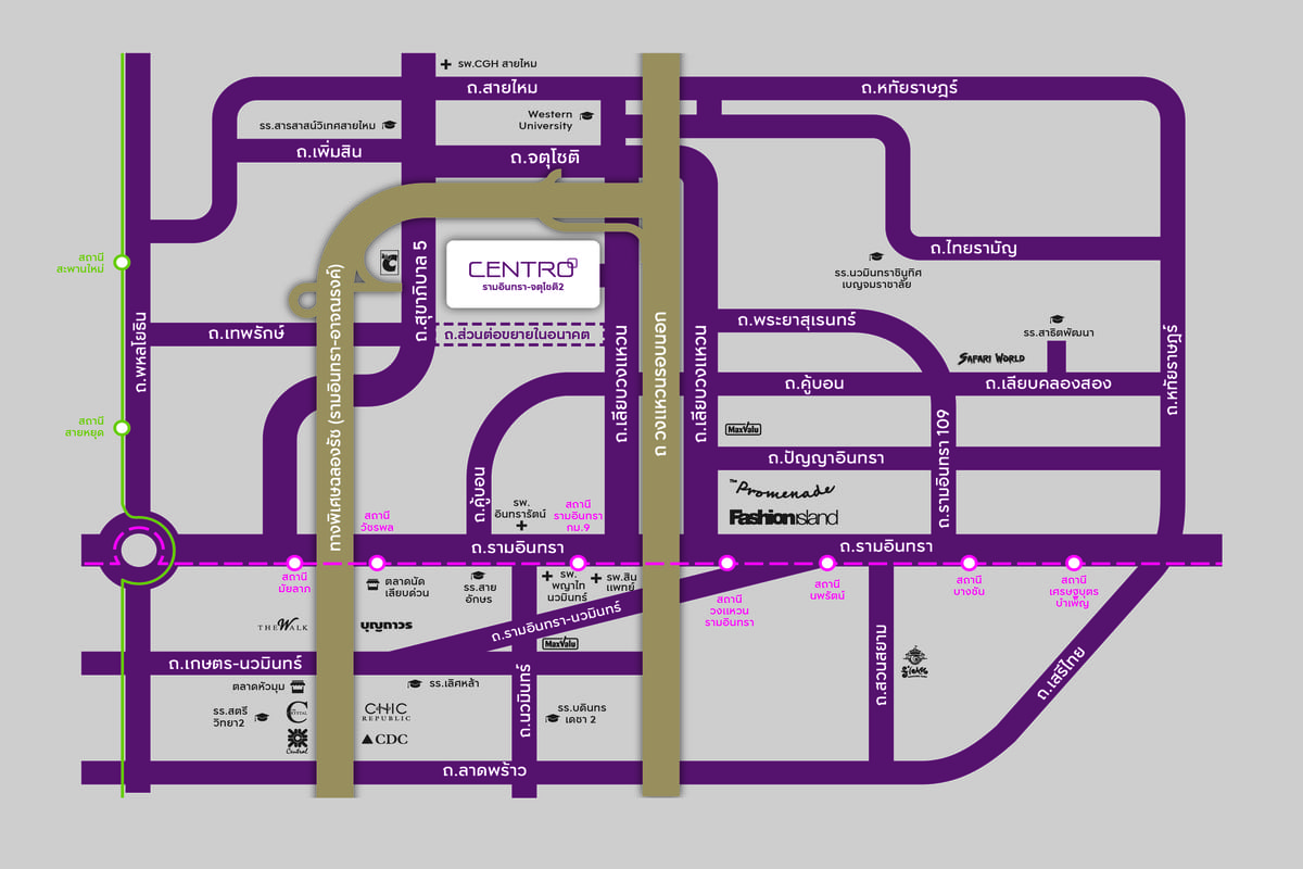 แผนที่การเดินทาง โครงการ CENTRO รามอินทรา-จตุโชติ 2