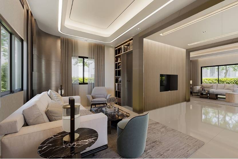 ห้องนั่งเล่นที่มองเห็นวิวสวน