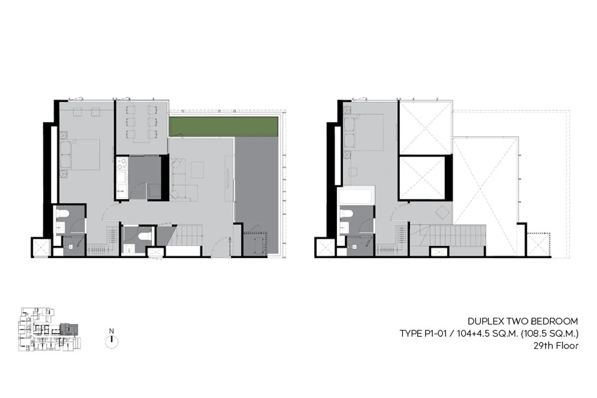 แบบห้องคอนโด 2 ห้องนอน Duplex Type P1-01 โครงการ RHYTHM เอกมัย เอสเตท