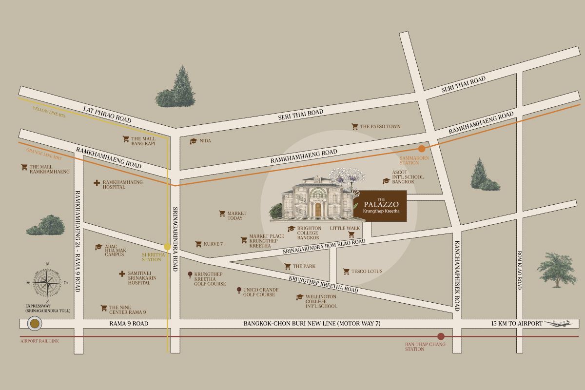 แผนที่โครงการบ้านเดี่ยว THE PALAZZO กรุงเทพกรีฑา