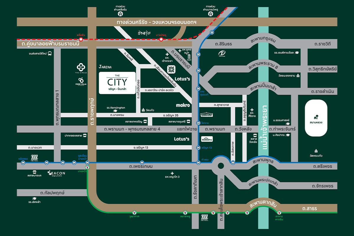 แผนที่การเดินทางโครงการบ้านเดี่ยว THE CITY จรัญฯ-ปิ่นเกล้า