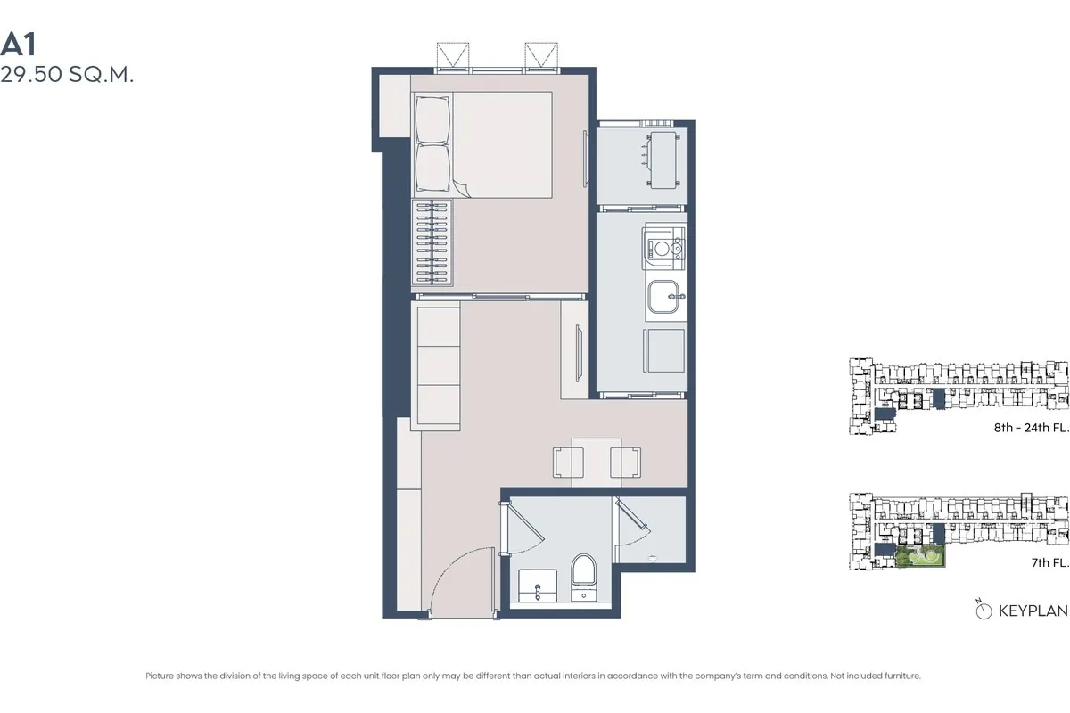 แบบห้อง 1 Bedroom โครงการ LIFE เจริญนคร - สาทร