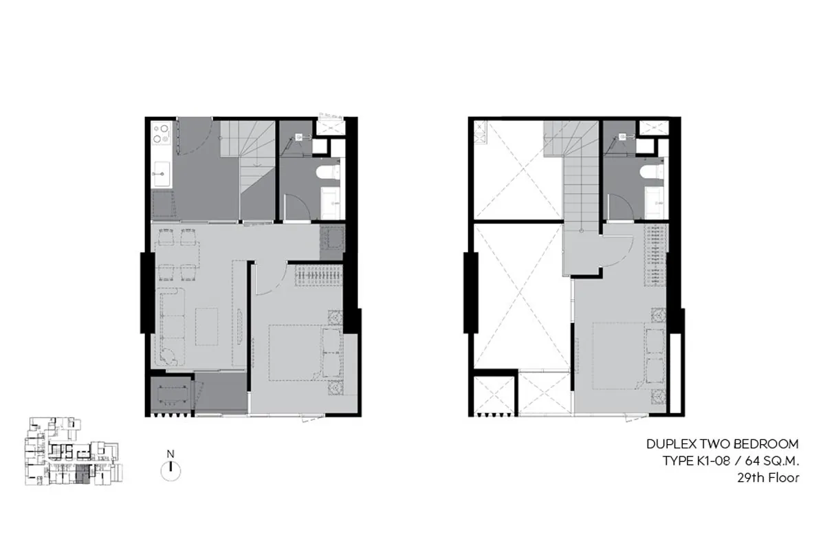 แบบห้องคอนโด 2 ห้องนอน Duplex Type K1-08 โครงการ RHYTHM เอกมัย เอสเตท