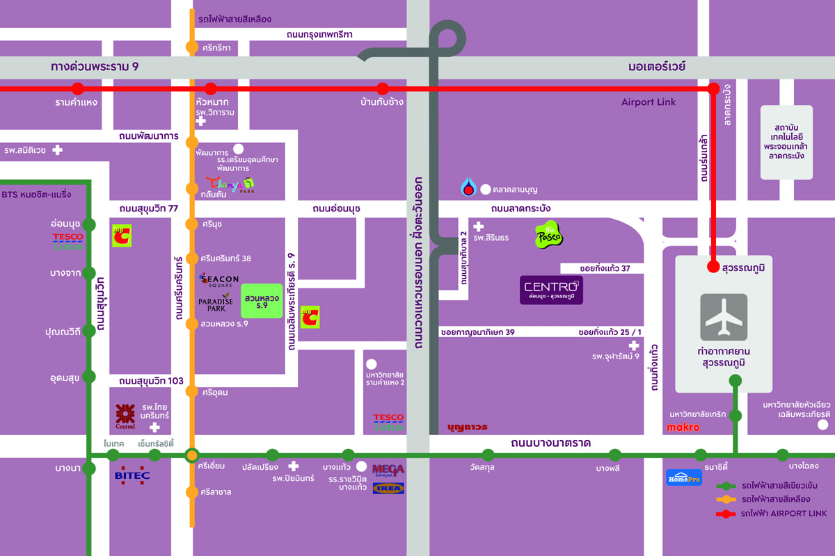 แผนที่ครงการบ้านเดี่ยว CENTRO อ่อนนุช-สุวรรณภูมิ
