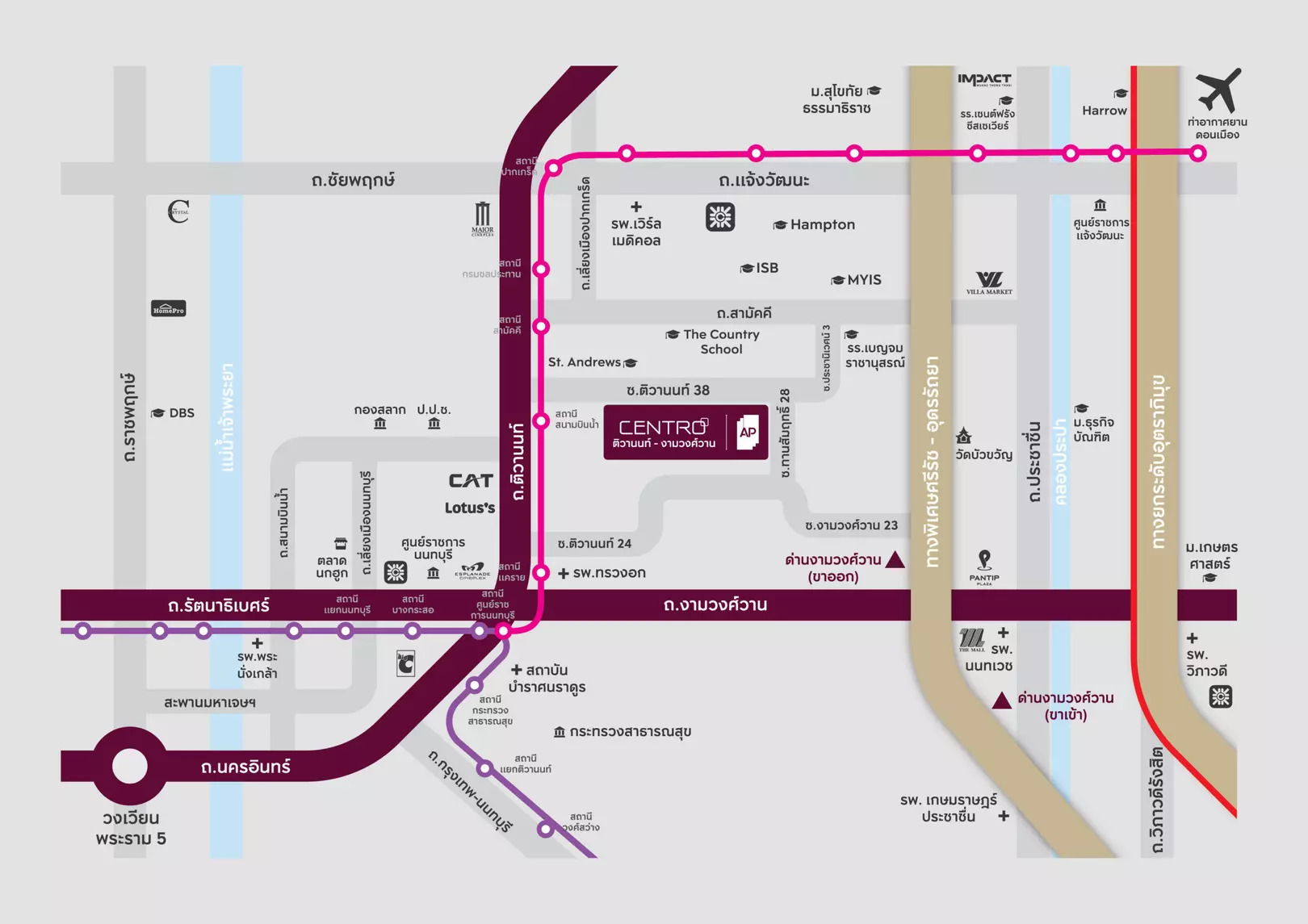 แผนที่ที่ตั้งโครงการ CENTRO ติวานนท์ - งามวงศ์วาน ศูนย์กลางไลฟ์สไตล์ใกล้บ้านเดี่ยวดอนเมือง ไม่เกิน 20 ล้าน