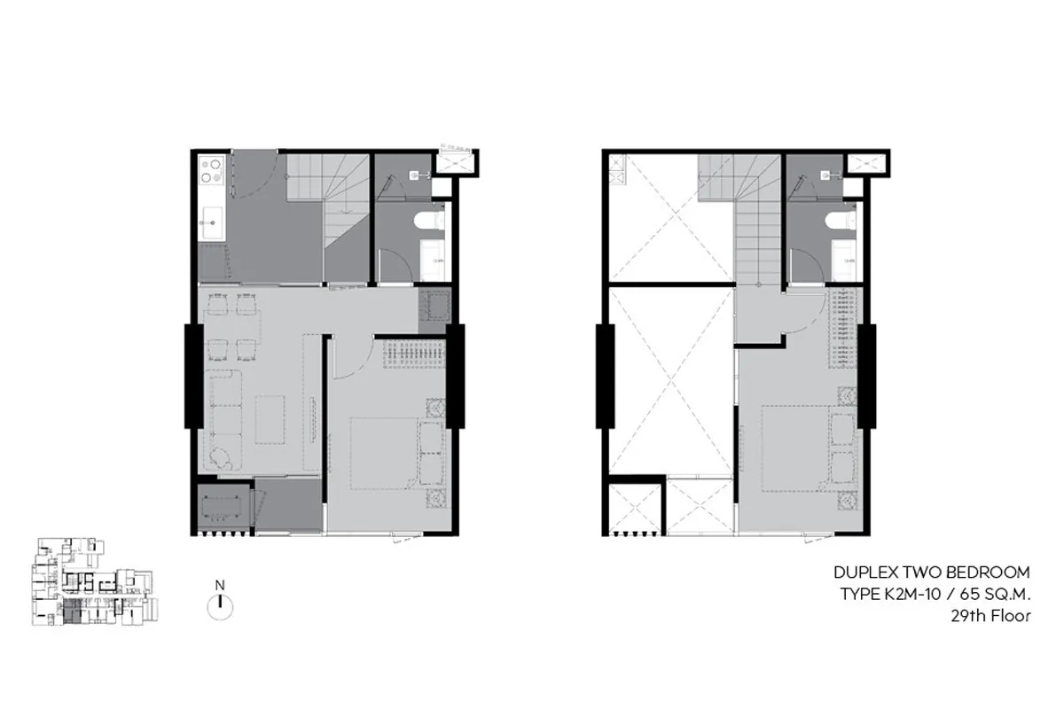 แบบห้องคอนโด 2 ห้องนอน Duplex Type K2M-10 โครงการ RHYTHM เอกมัย เอสเตท