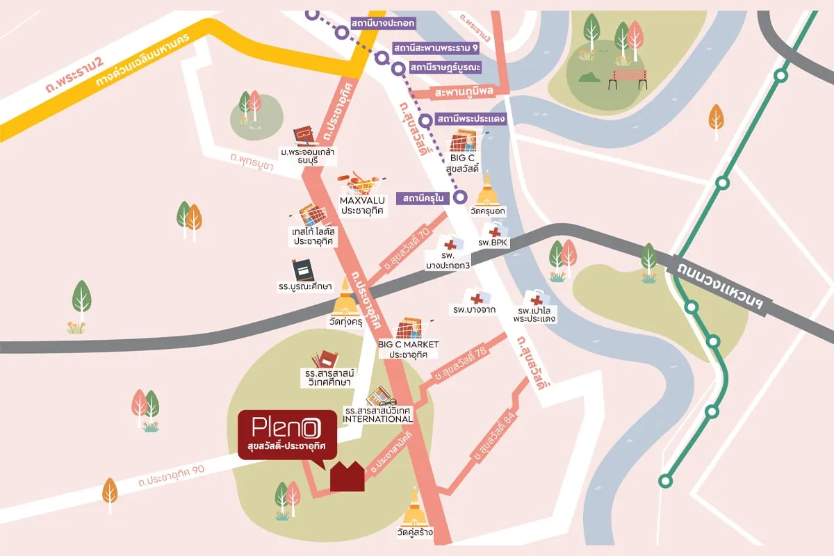 แผนที่โครงการ PLENO สุขสวัสดิ์ - ประชาอุทิศ