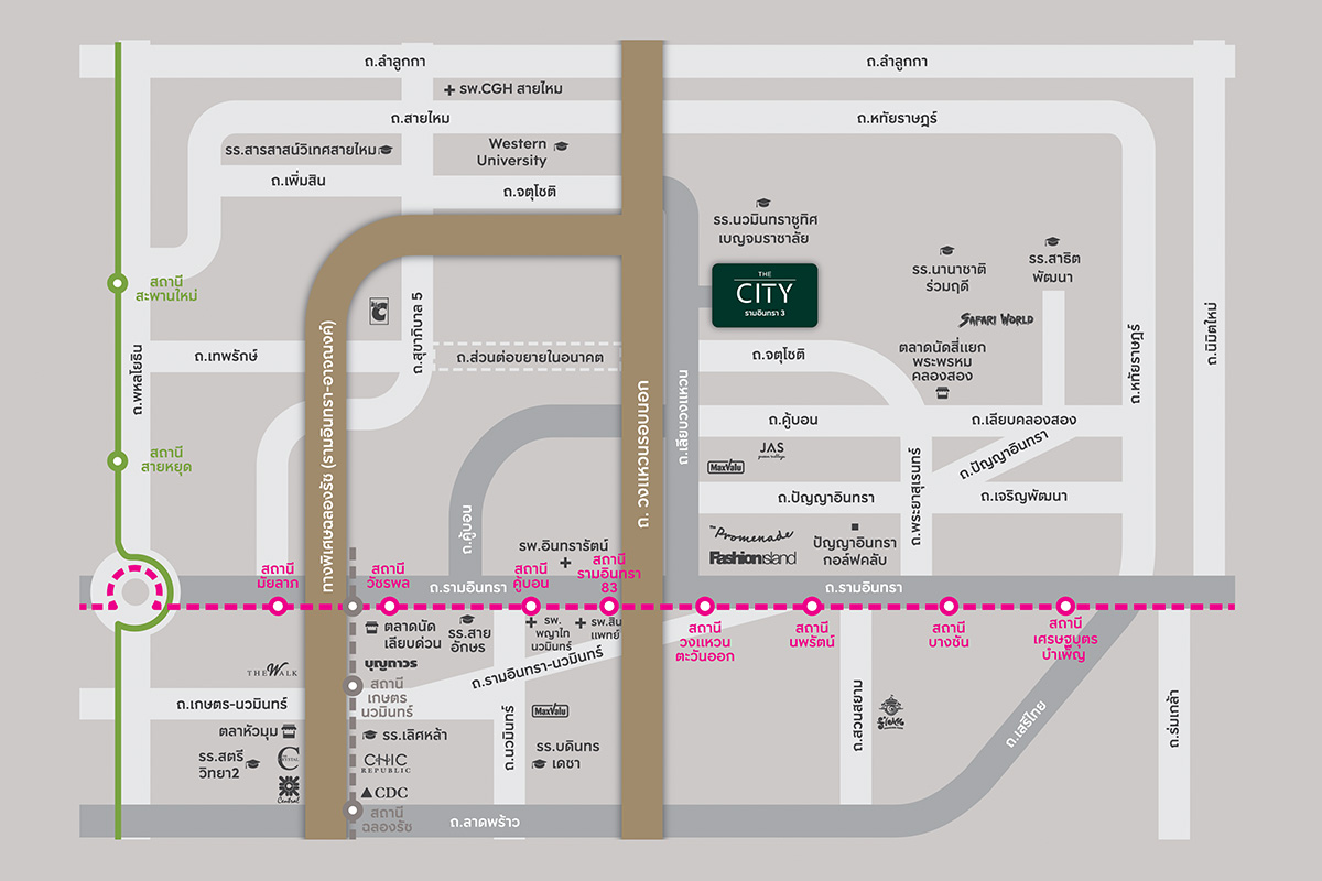 แผนที่การเดินทาง โครงการ THE CITY รามอินทรา 3