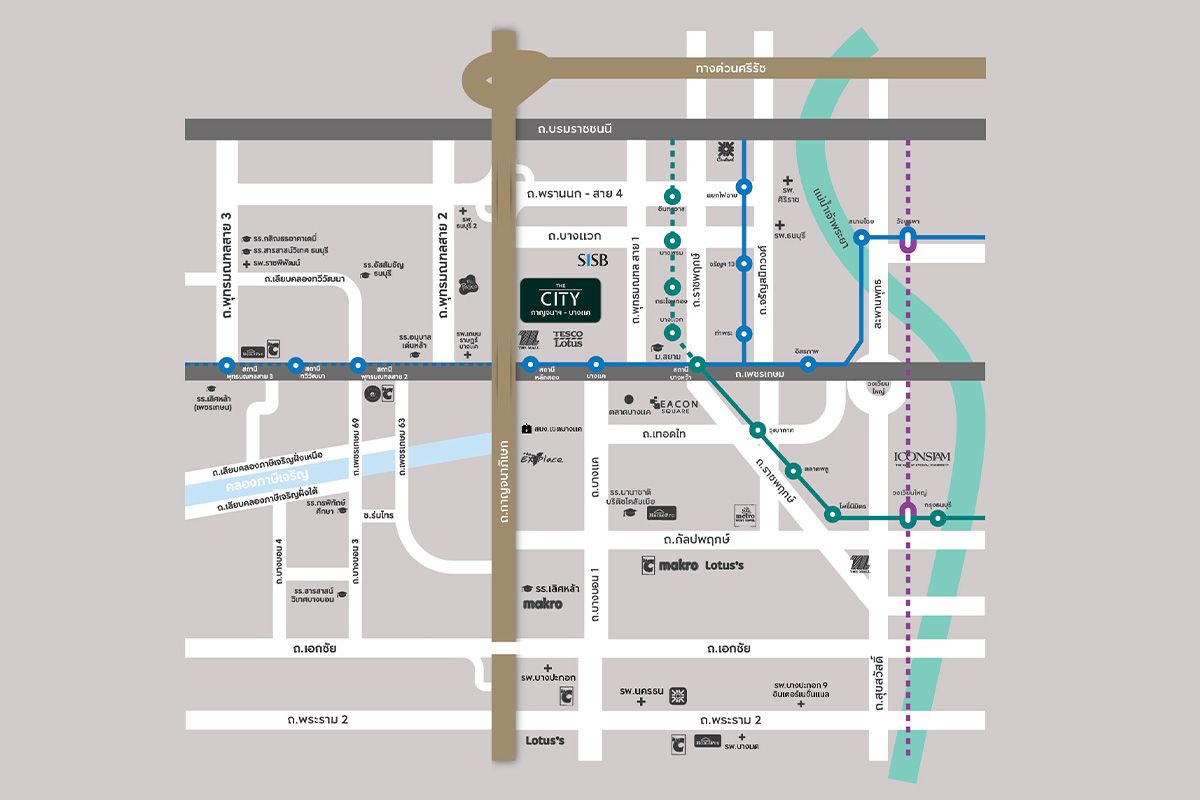 แผนที่การเดินทางโครงการบ้านเดี่ยว THE CITY กาญจนาฯ-บางแค