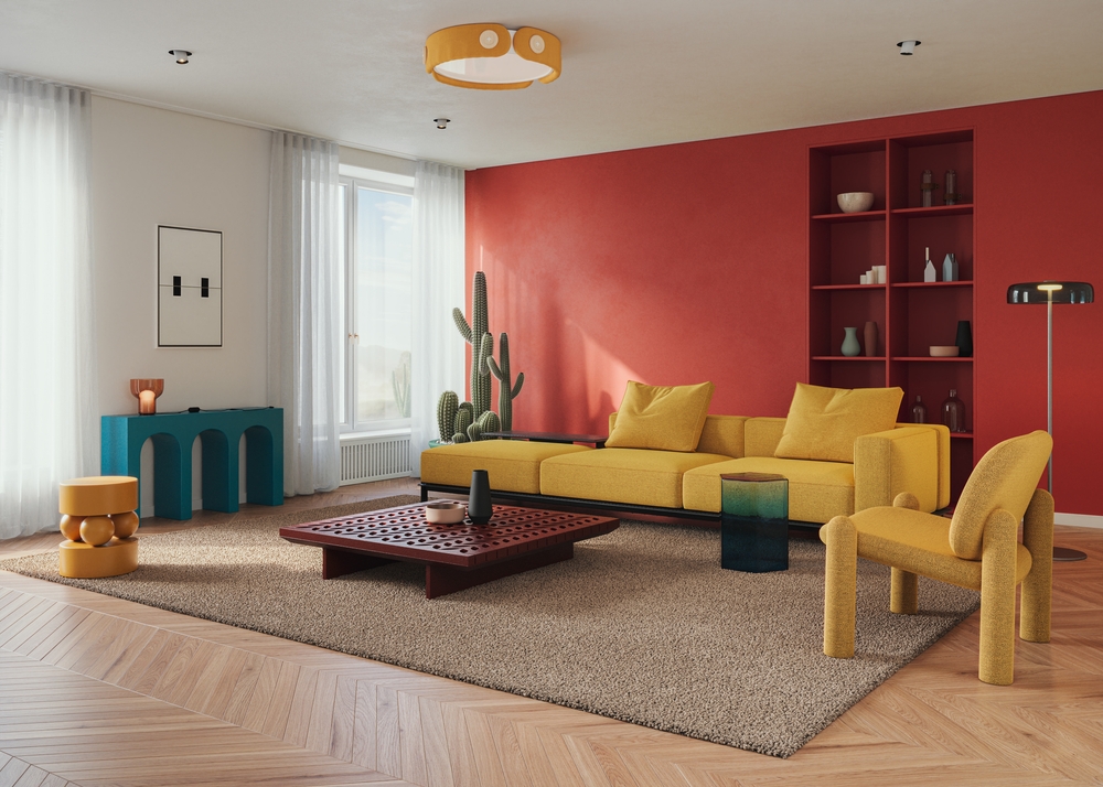 ผ้าม่านสีขาวในห้องนั่งเล่นโทนร้อน