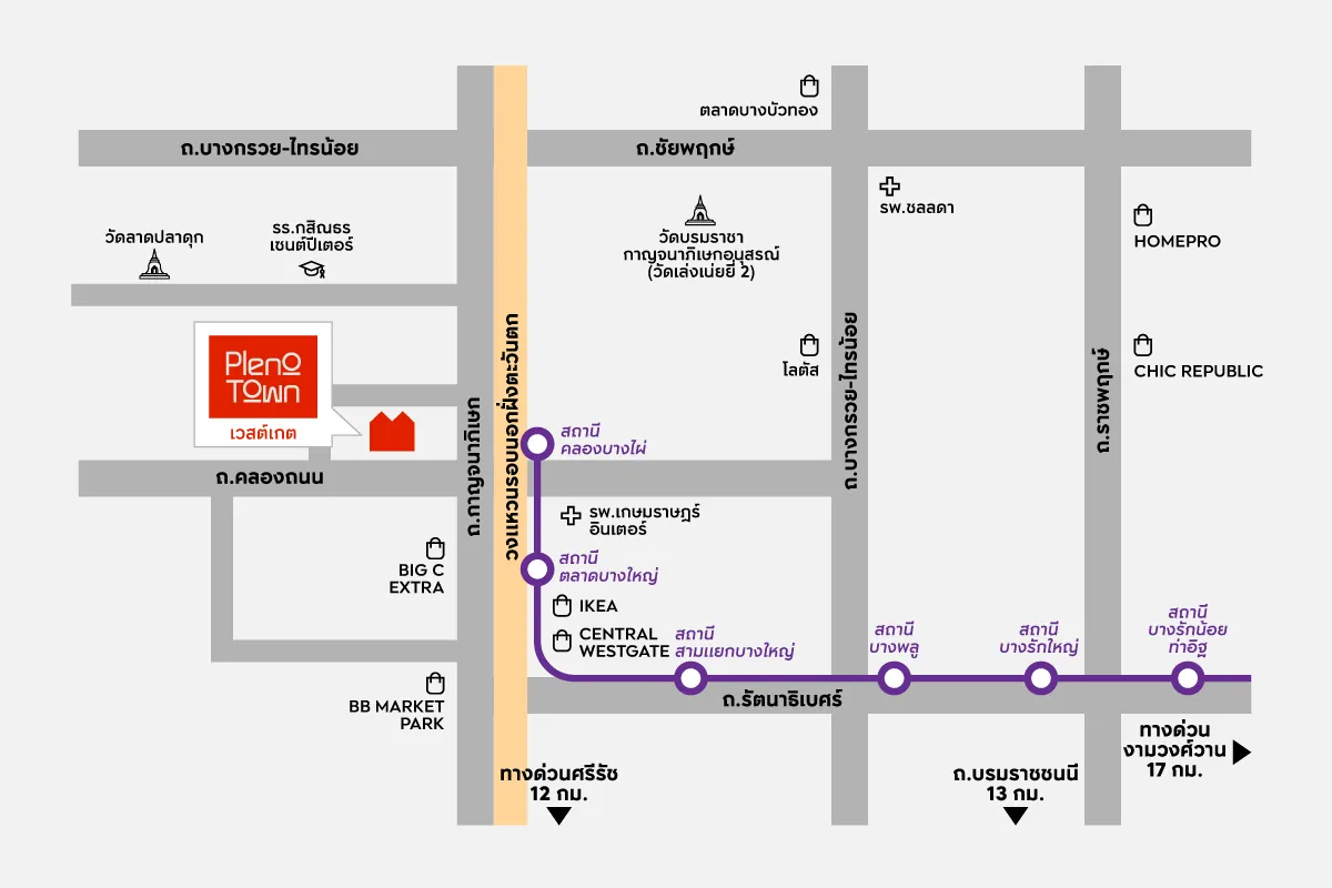 แผนที่โครงการ PLENO TOWN เวสต์เกต