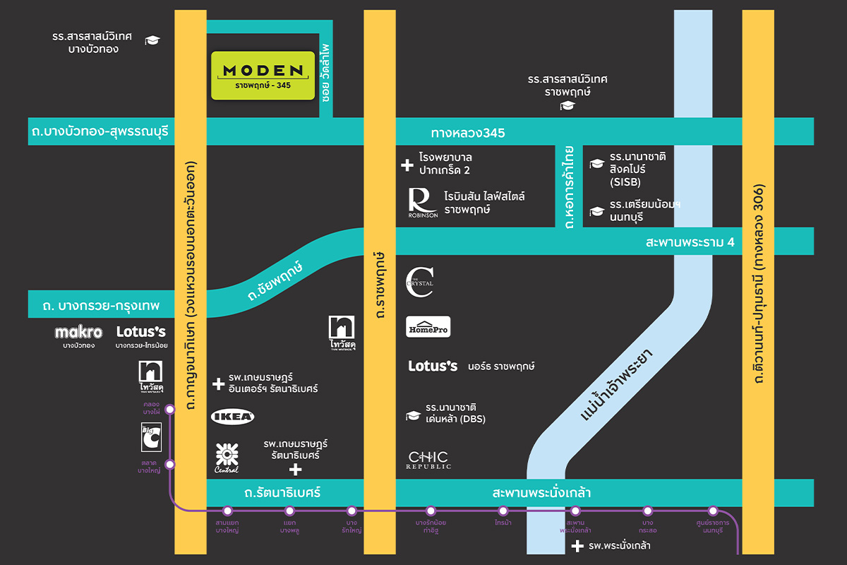 แผนที่โครงการบ้านเดี่ยว MODEN ราชพฤกษ์ 345