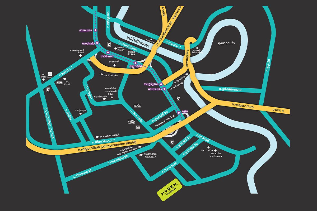 แผนที่โครงการบ้านเดี่ยว MODEN ประชาอุทิศ 90