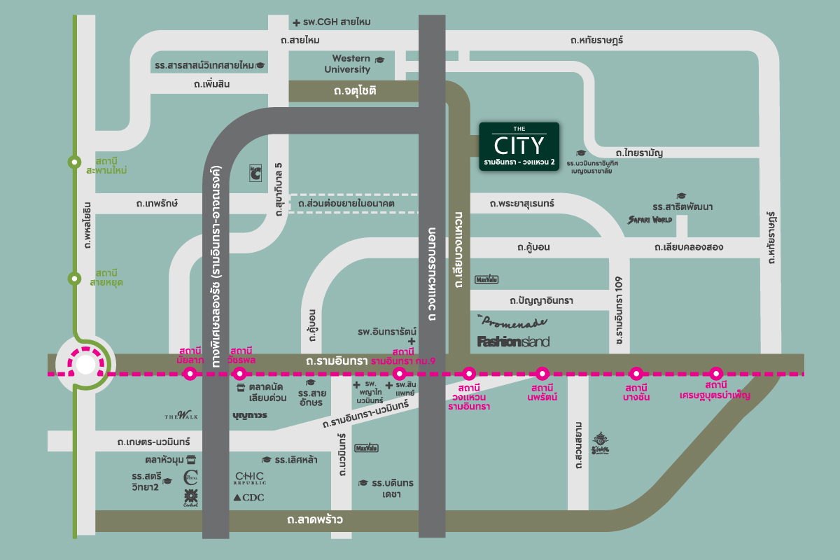 แผนที่การเดินทางโครงการ THE CITY รามอินทรา-วงแหวน 2